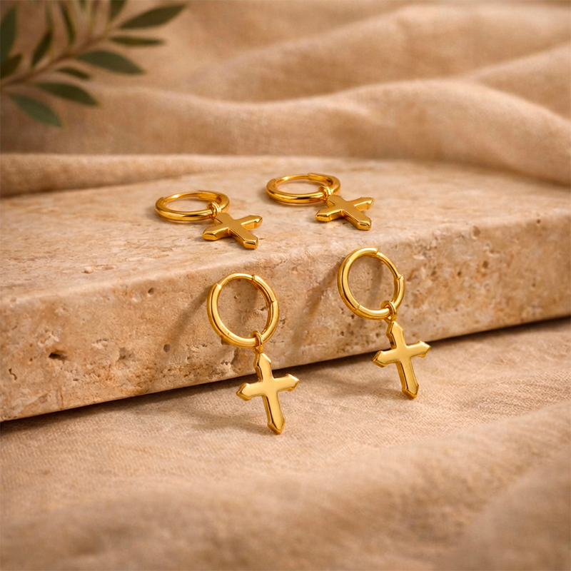 Boucles d'oreilles homme croix - Æternus