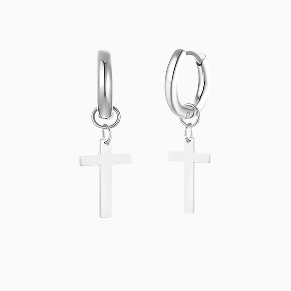 __switch:Argent Boucles d'oreilles croix acier Argent