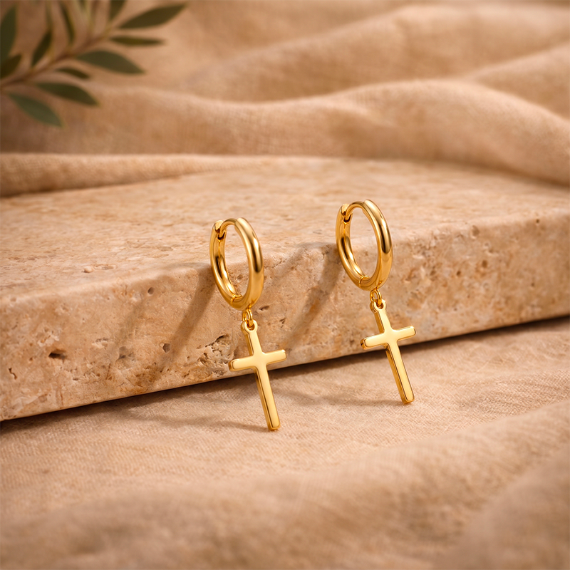 Boucles d'oreilles croix dorée