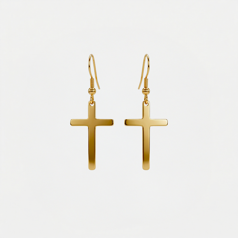 Boucles d'oreilles croix, finition dorée