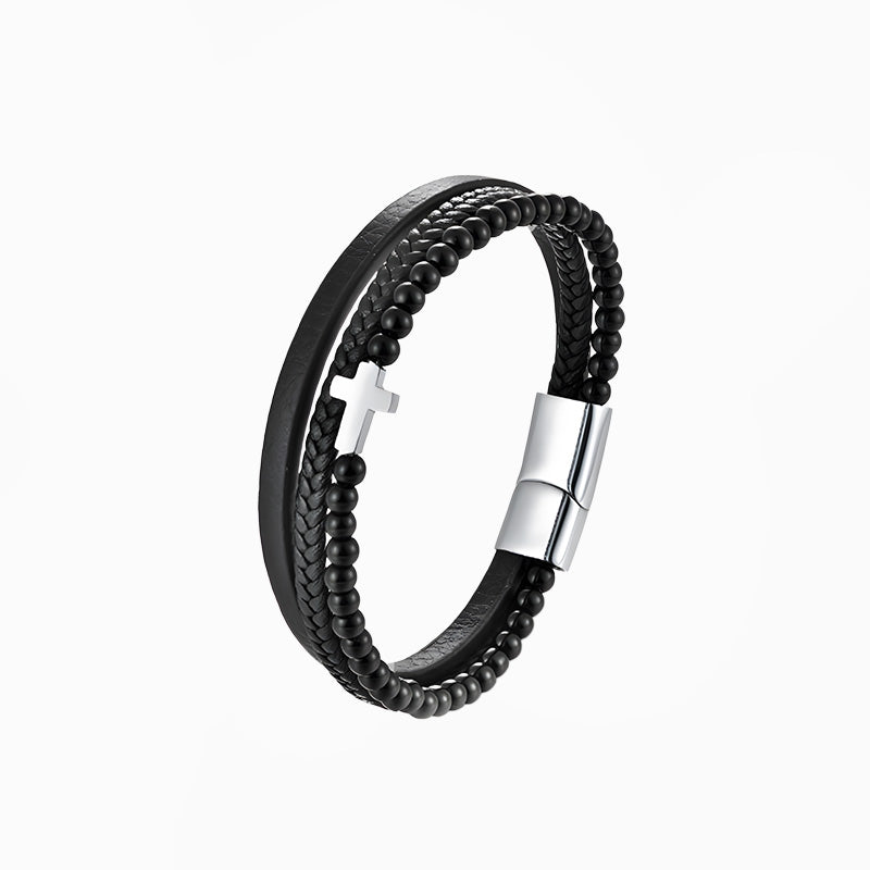 __switch:Argent Bracelet Croix Cuir