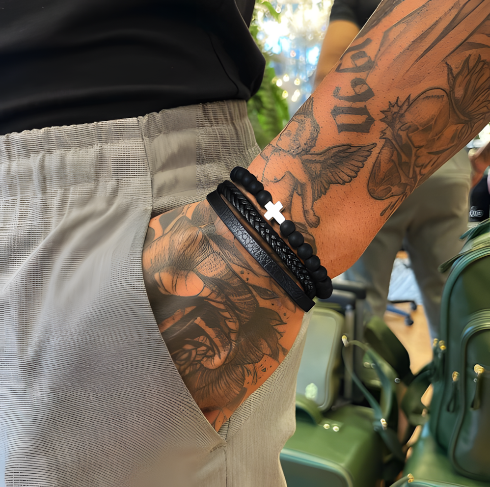 Bracelet Croix Cuir pour Homme