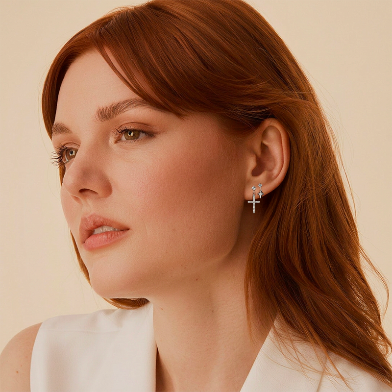 Boucles d'oreilles croix asymétriques - Cæli