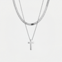 Collier croix double chaîne dorée