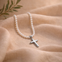 Collier croix perles argentée