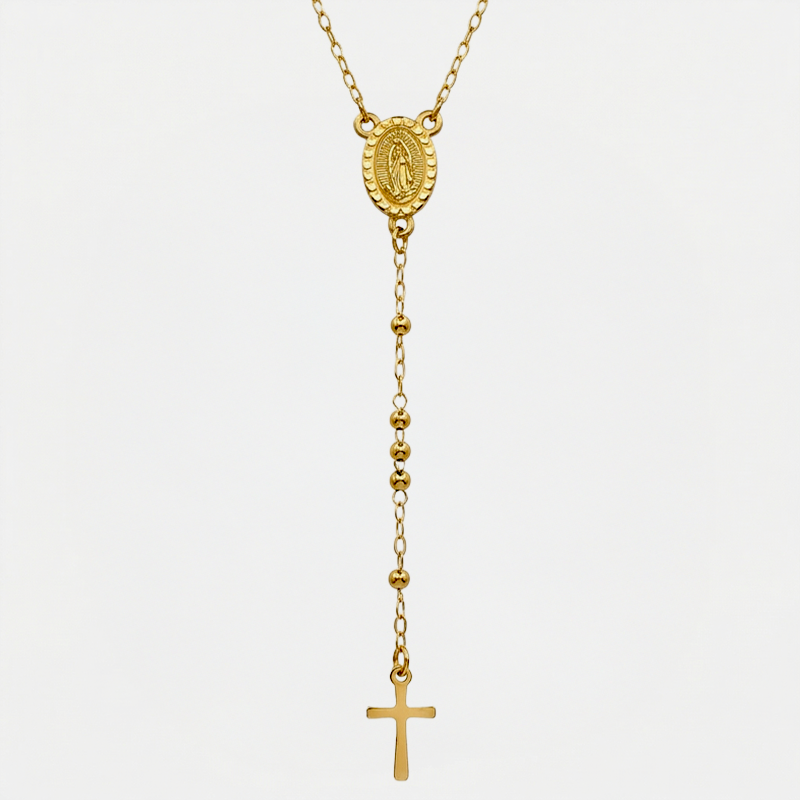 Collier croix rosaire, finition dorée