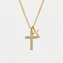 Collier double croix, finition dorée