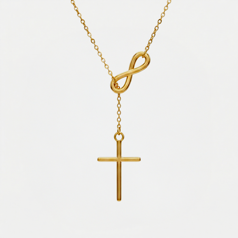 Collier infini et croix, finition dorée