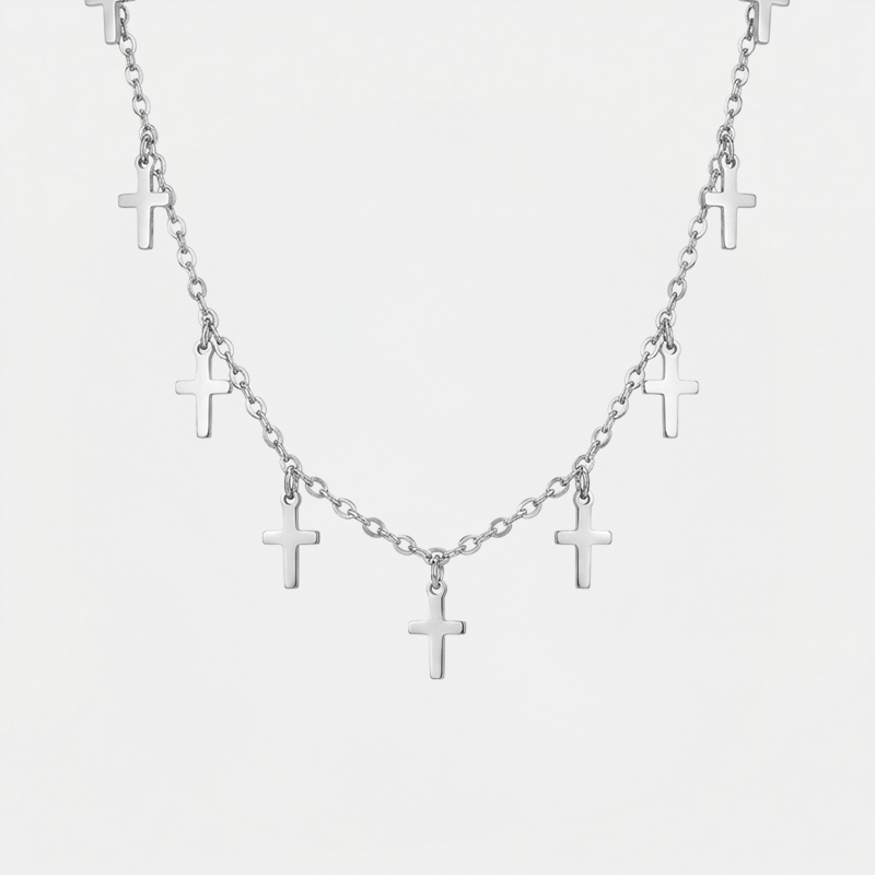 Collier plusieurs croix argent, finition argentée