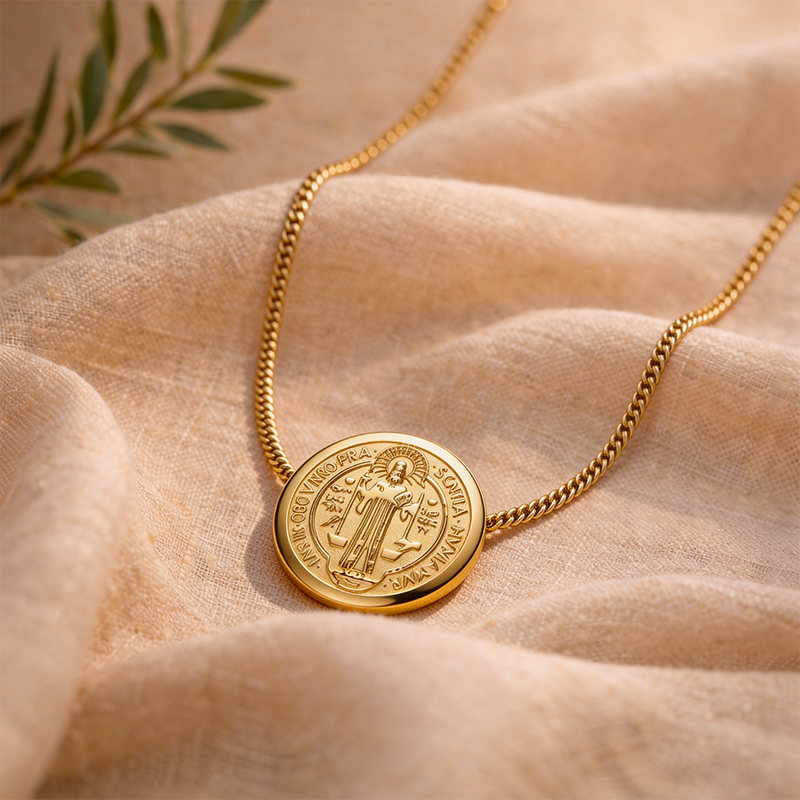 Collier médaille saint Benoît dorée