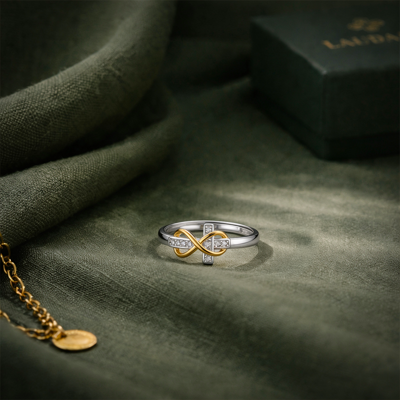 Bague croix infini dorée et argentée